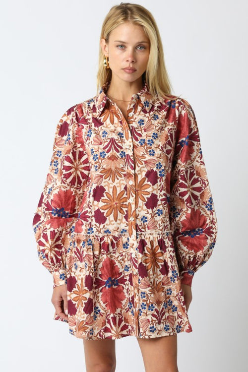 Rust Floral Button Down Dress