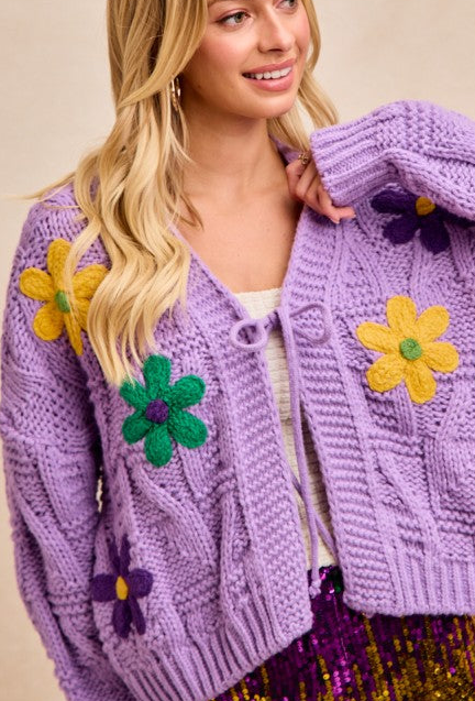Mardi Gras Tie Front Cardigan