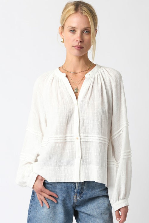 White Pleat Button Down Top