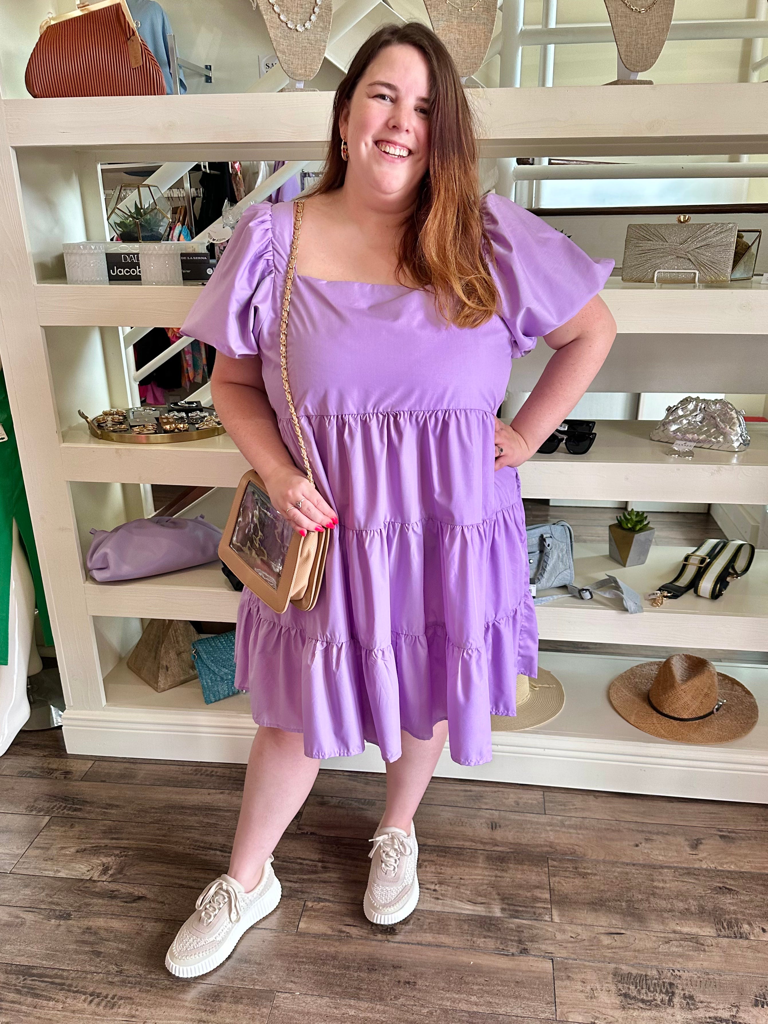 Curvy Lavender Puff Sleeve Dress