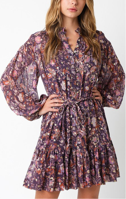 Purple Pattern Long Sleeve Dress