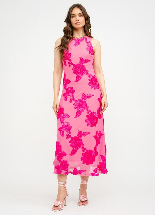 Pink Embroidered Mesh Dress