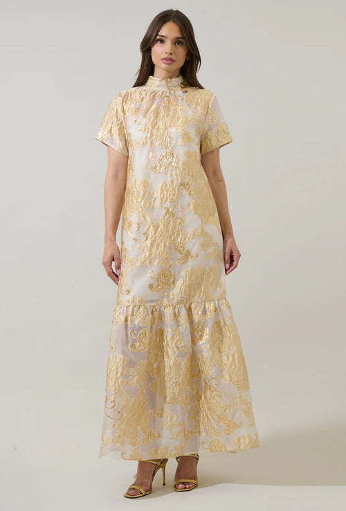 Champagne Floral Organza Dress