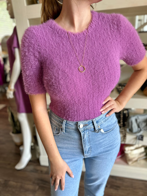 Purple Knit Fuzzy Top