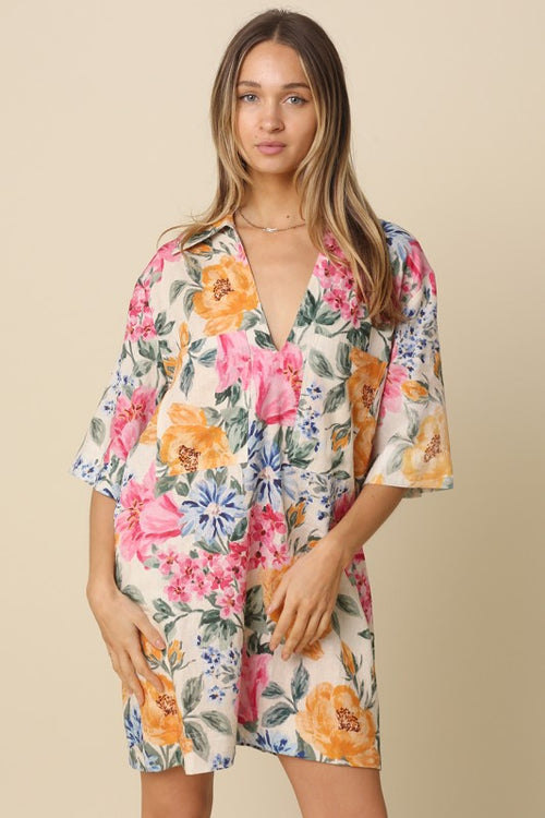 Floral Short Sleeve Shirt Dress