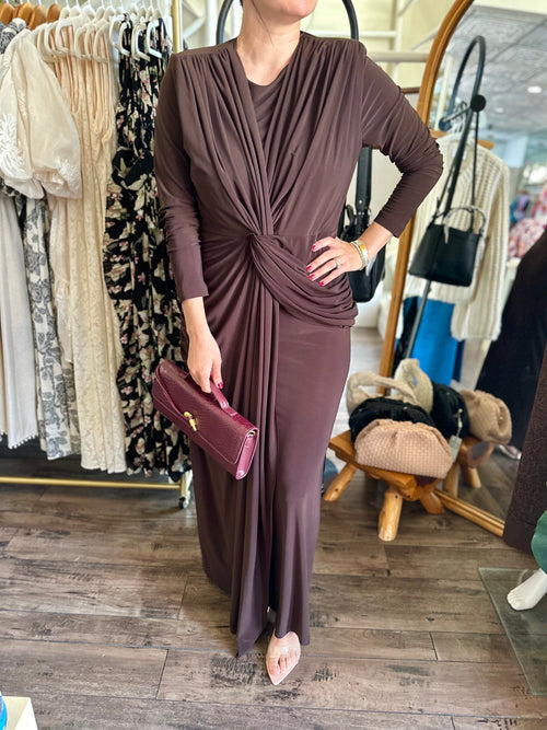 Chocolate Long Sleeve Maxi Dress