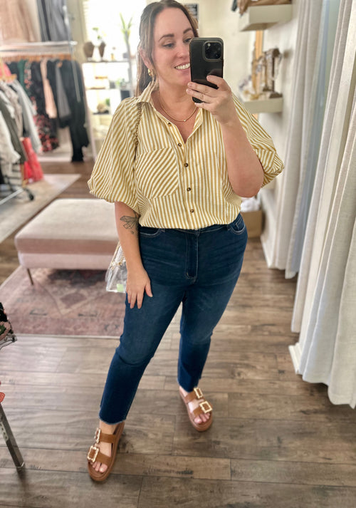 Mustard Stripe Button Down Top