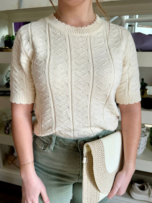 Ivory Heart Knit Top