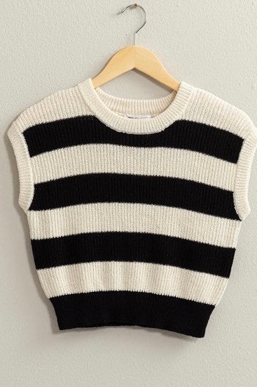 Stripe Oversize Crop Sweater Vest