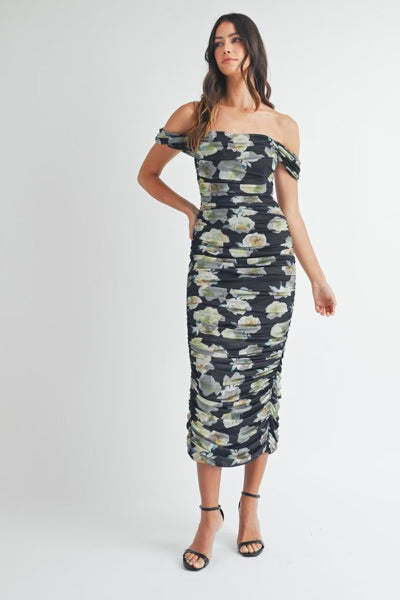 Floral Ruched Midi Dress