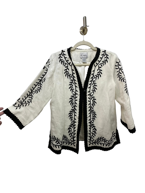 Cream and Black Embroidered Linen Jacket