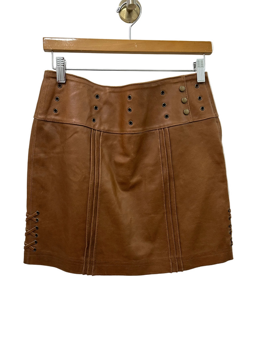 Vintage Caramel Leather Mini Skirt