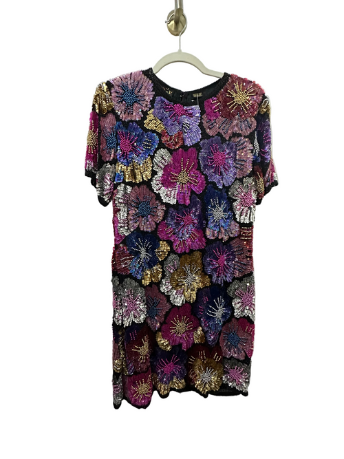 Vintage Floral Beaded Silk Dress