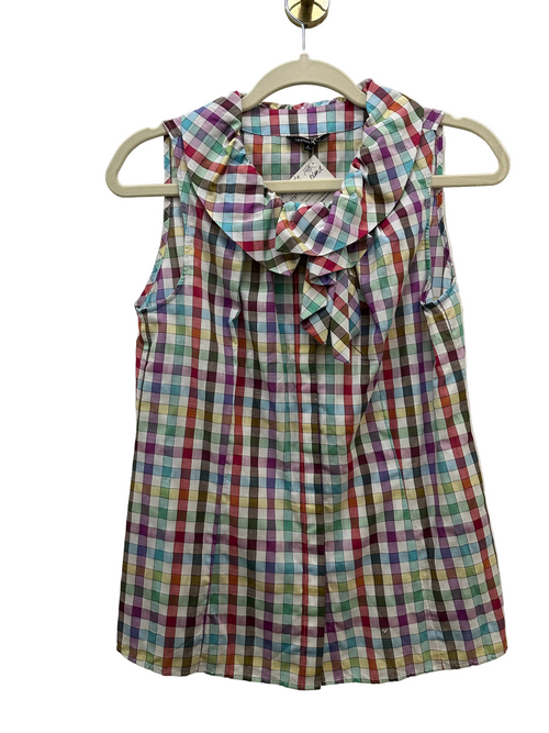 Rainbow Plaid Cotton Linen Sleeveless Top