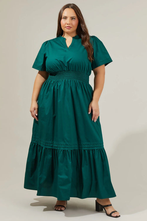 Curvy Green Poplin Maxi Dress