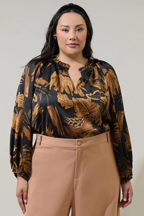 Black and Brown Palm Print Top