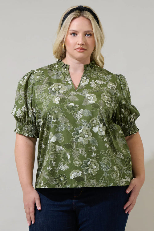 Curvy Olive Floral Top