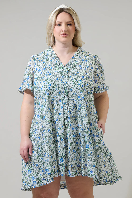 Curvy Floral Ruffle Front Dress