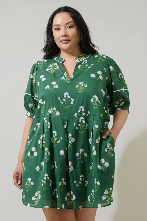 Curvy Green and White Floral Mini Dress