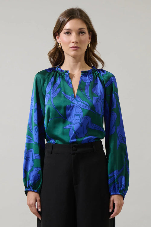 Blue and Green Floral Blouse
