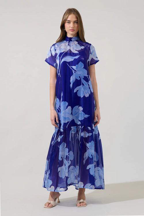 Blue Floral Organza Dress