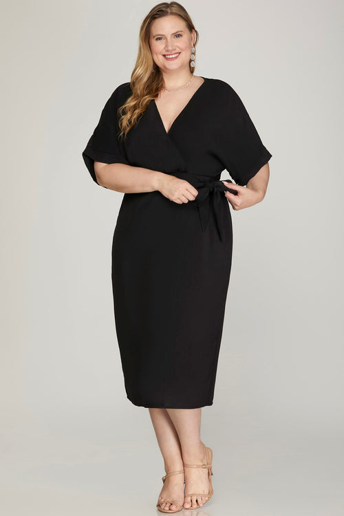 Curvy Faux Wrap Midi Dress