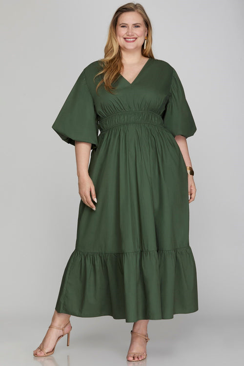 Curvy Bubble Half Sleeve Midi Dress