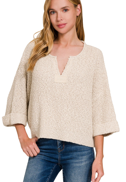 Woven Knit 3/4 Sleeve Top