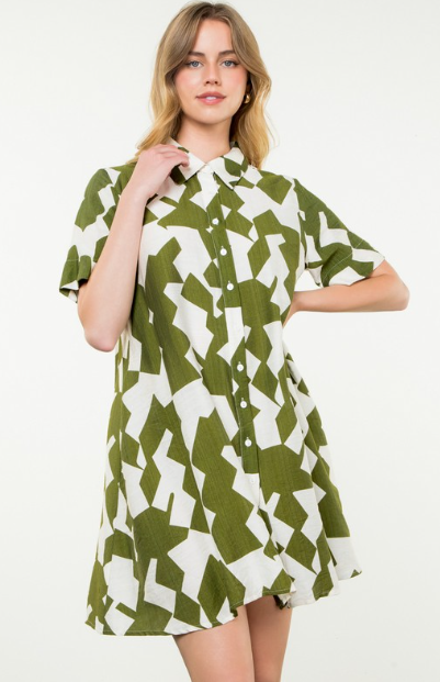 Green Geo Shift Dress