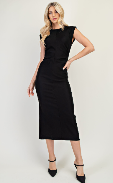 Black Ruched Midi Dress