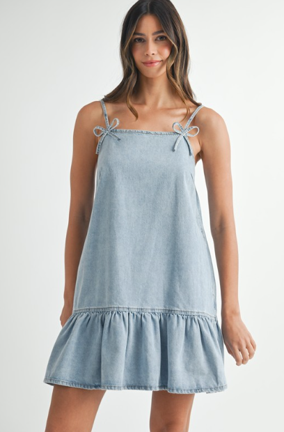 Denim Bow Mini Dress