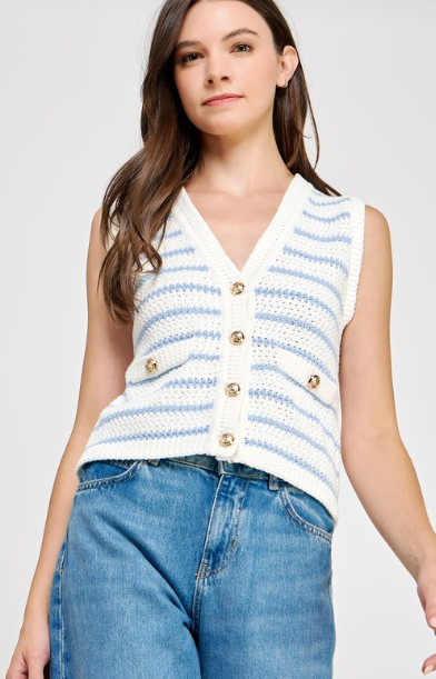 Ivory Blue Stripe Knit Top