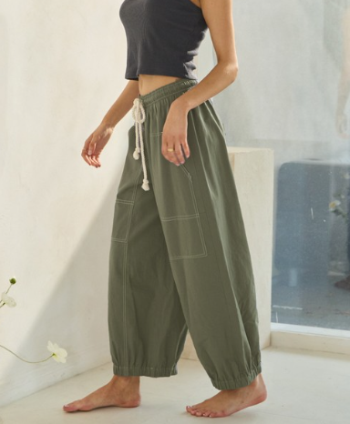 Olive Barrel Cotton Pants