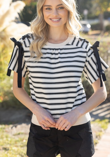 Stripe Lace Up Top