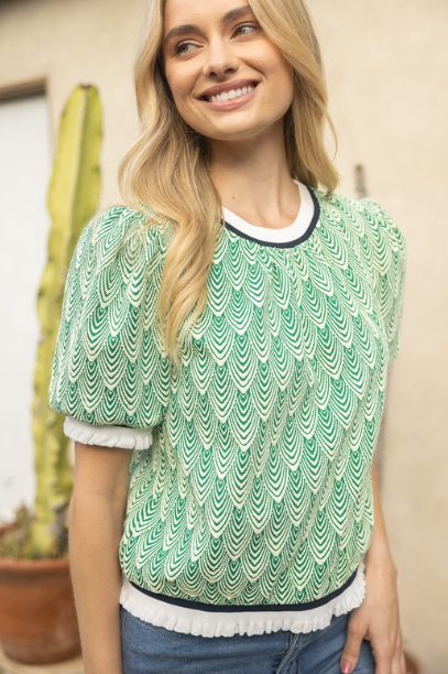 Green Wavy Print Top