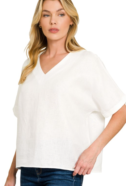 White Linen Boxy Top