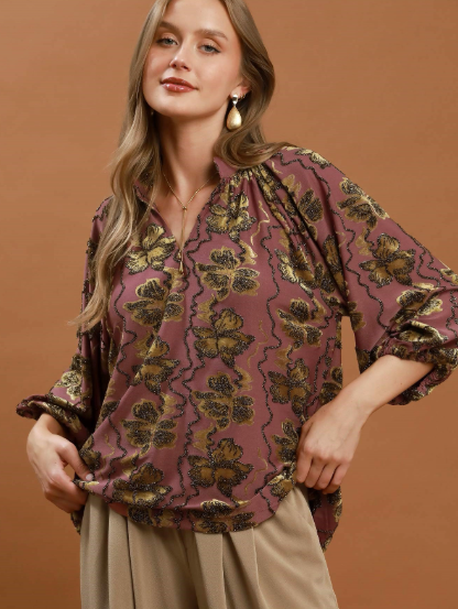 Velvet Shimmer Floral Blouse