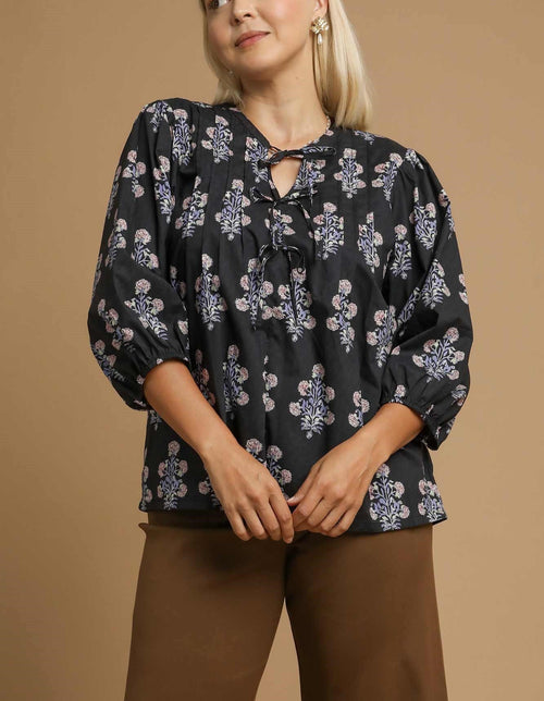Curvy Floral Tie Neck Top