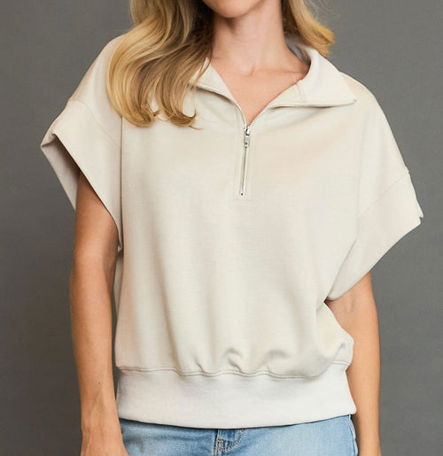 Half Zip Short Sleeve Sweatshirt