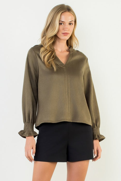 Faux Suede Long Sleeve Top