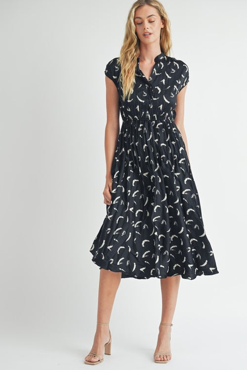 Pattern Pleated Midi Dress