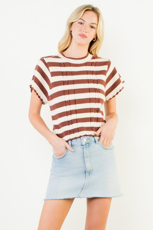 Brown Stripe Knit Top