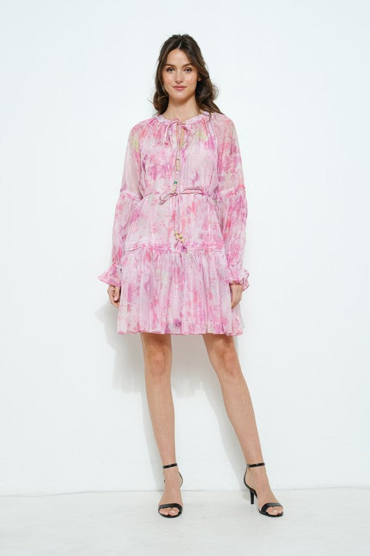 pink boutique long sleeve dress Tiffany Pink Long Sleeve Mini Dress - US 10