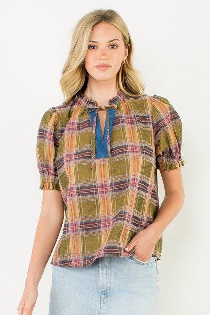 Plaid Puff Sleeve Top