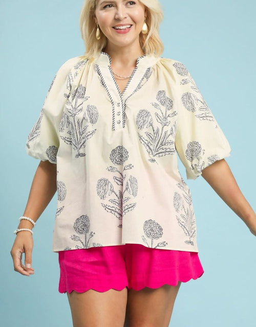 Curvy Cream and Black Floral Top