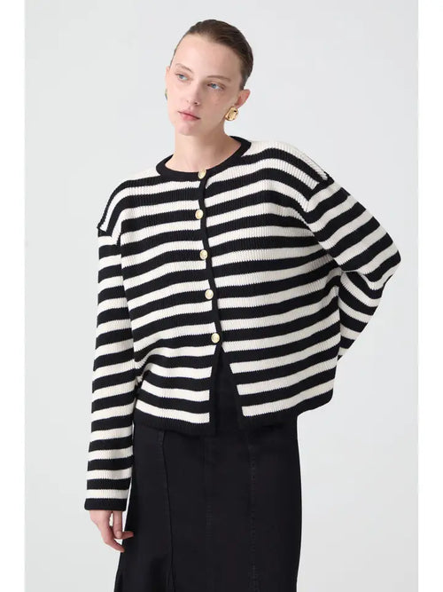 Gold Button Striped Sweater