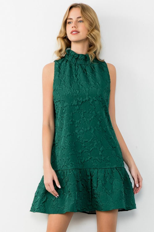 Green Textured Ruffle Dress