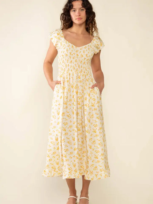 Curvy Ivory and Yellow Floral Dress