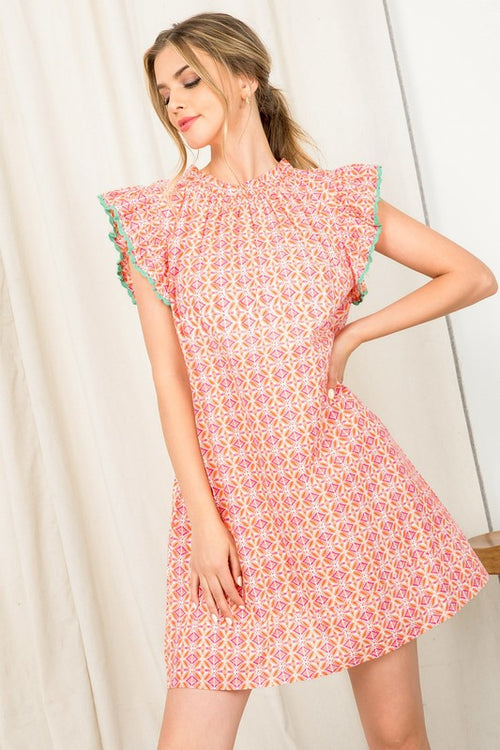 Orange Pattern Metallic Stripe Dress