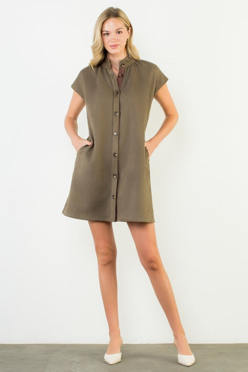 Olive Suede Button Up Dress